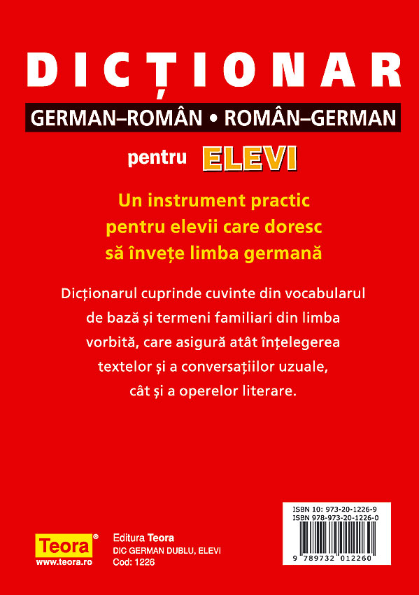 Dictionar german-roman, roman-german pentru elevi - coperta cartonata